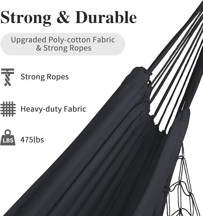 SUNCREAT Extra Large Double Hanging Hammock for Camping, Hammocks for Outside 2 Person Heavy Duty, Dark Gray with Tassels by GreenHaven Gardens