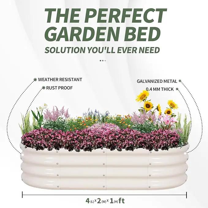 1MORE Galvanized Raised Garden Bed- Planter Garden Boxes Outdoor, Raised Beds for Gardening, 4x2x1ft Metal Garden Bed Kit for Vegetables Flower, Planter Raised Beds with Protective Tape & Tools.White by GreenHaven Gardens