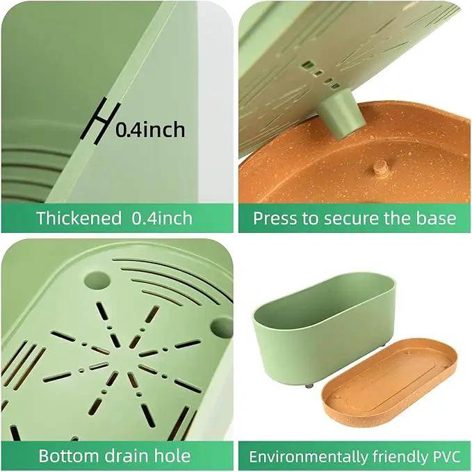 QCQHDU 16" L x 7.6" W x 7" H Window Planter Box, 2 Pack Self Watering Pots for Indoor Plants with Drainage Holes & Saucer, Outdoor Flower Pots Home Garden Modern Decor by GreenHaven Gardens