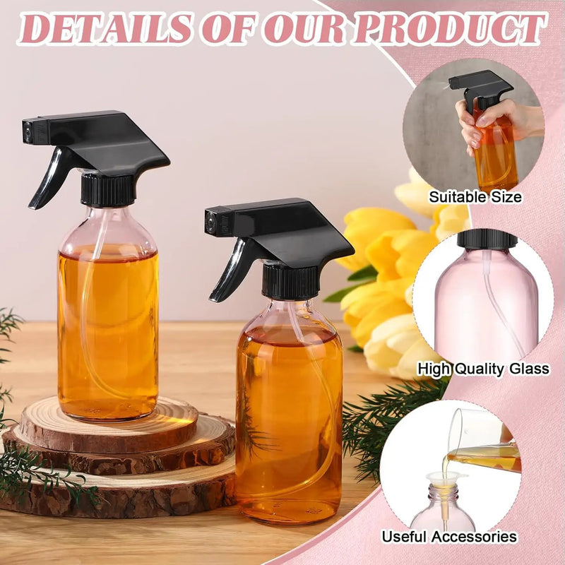 Norme 12 Pcs 8 oz Glass Spray Bottles with Funnels and Labels Refillable Cosmetic Empty Spray Bottles with Sprayer Containers for Essential Oil Cleaning Solutions(Pink,Classic) by GreenHaven Gardens