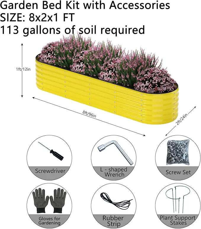 Galvanized Metal Planter Raised Garden Bed Kit for Gardening Outdoor，8x2x1ft Planter Grow Garden Box Raised Flower Bed，Long Vegetable Clearance Herb Raised Garden Beds for Gardening by GreenHaven Gardens