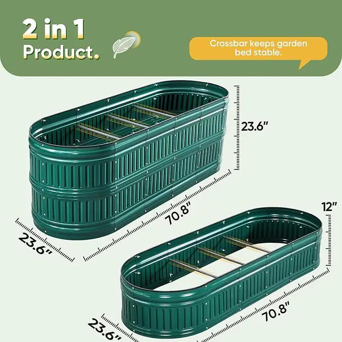 KING BIRD Raised Garden Bed Kit 2025 Upgraded Modular DIY Galvanized Planter Garden Box Outdoor for Gardening, Vegetables, Flowers, Elegant Roman Column Design, 71x24x24 in, Dark Green by GreenHaven Gardens