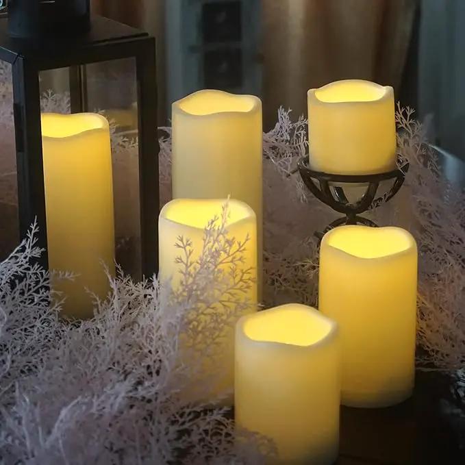 CANDLE CHOICE Waterproof Outdoor Battery Operated Flameless Pillar Candles with Timer White Plastic Realistic Flickering Electric LED Lights for Lantern Garden Wedding Christmas Decorations 6 Pack by GreenHaven Gardens
