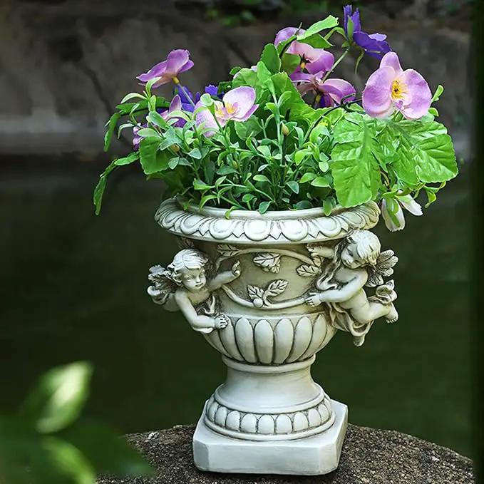 Cherub Angel Planters, Cherub Planter Flower Pots with Drain Hole for All House Plants, Patio Yard Decor, Polyresin, 8.46" H by GreenHaven Gardens