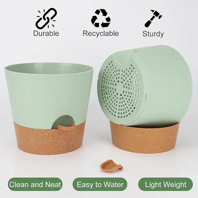 10-Inch Plant Pots, Self-Watering Planters with Drainage Holes & Saucers for Indoor and Outdoor Plants (2-Pack, Green) by GreenHaven Gardens