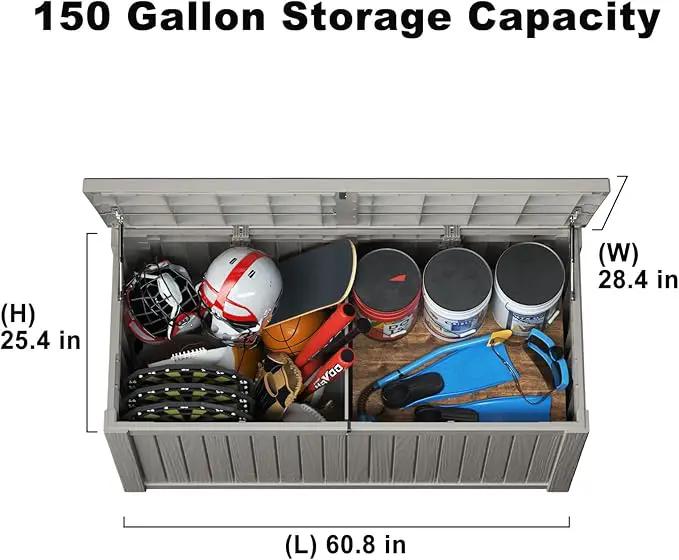 150 Gallon Outdoor Storage Box – Waterproof Deck Box for Patio & Garden,Light Brown by GreenHaven Gardens