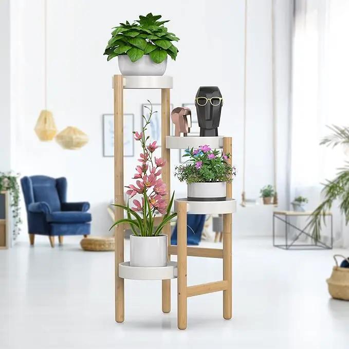 Wisuce Bamboo Plant Stands Indoor, 4 Tier Tall Corner Plant Stand Holder & Plant Display Rack for Outdoor Garden Indoor Home (4 Tier -2) by GreenHaven Gardens