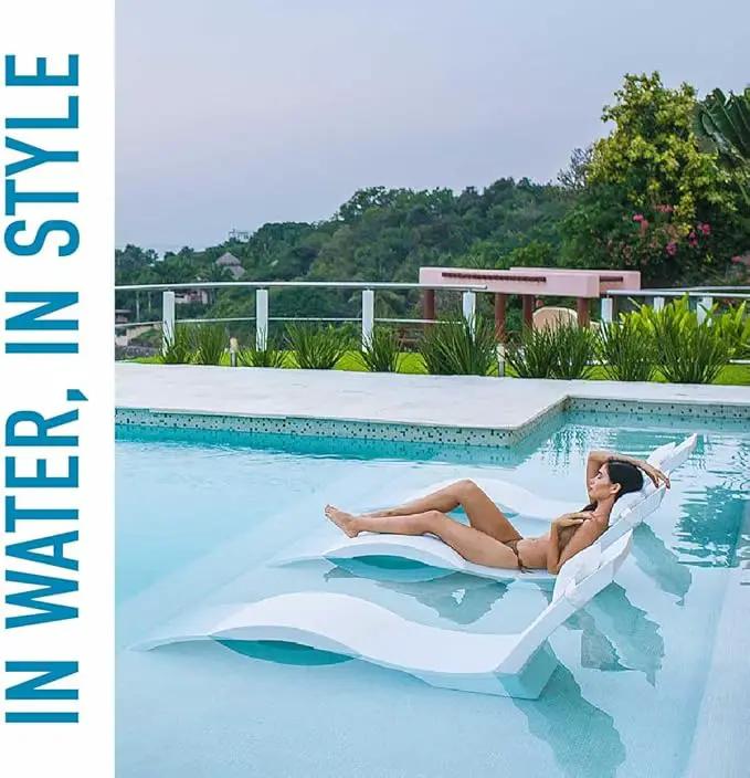 Ledge Lounger- Signature Chaise Deep - Inside Pool & Sun Shelf Lounge Chair - Designed for Deep Shelves 10”-15” - Compatible with All Pool Types - Poolside & Sun Deck Tanning - Set of 2 - Granite Gray by GreenHaven Gardens