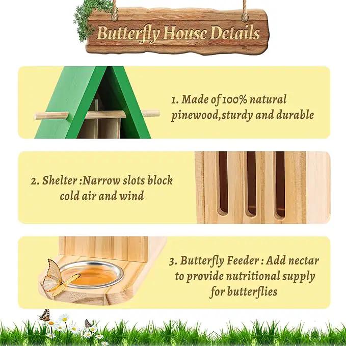 Butterfly House and Feeder for Outside, Wooden Butterfly House for Garden, Natural Butterfly Habitat with Butterfly Puddler on The Floor or Hanging on Tree Wall by GreenHaven Gardens