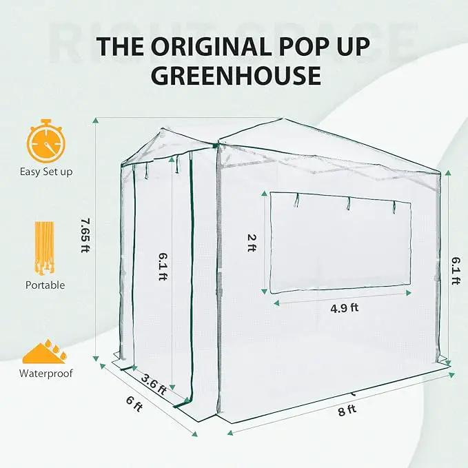 EAGLE PEAK 8x6 Portable Walk-in Greenhouse, Pop-up Indoor Outdoor Garden Green House, Zippered Doors and Windows, PE Cover, White by GreenHaven Gardens