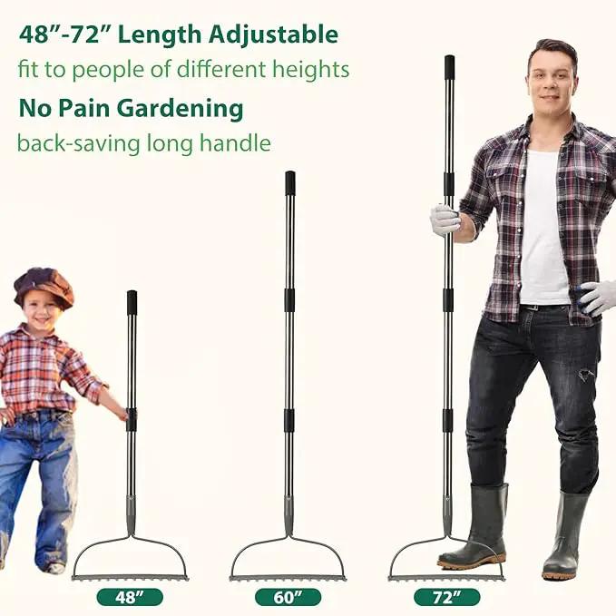 Rake for Leaves, Garden Bow Rake for Lawns Heavy Duty, 5 ft Back-Saving Long Handle, 14 Metal Tines, Yard Gardening Tools for Loosen Soil, Clear Gravel Grass Rock, Level Mulch by GreenHaven Gardens
