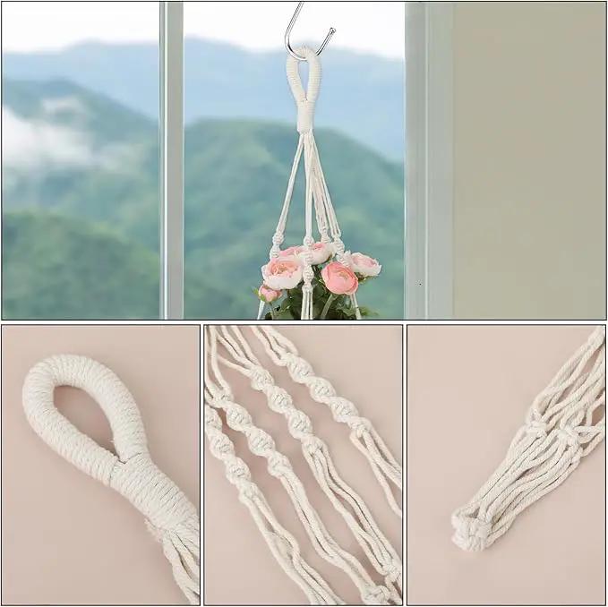 2 PCS Macrame Plant Hanger Indoor Hanging Plant Holder Hand-Woven Cotton Rope Flower Pot Basket with Metal Hook Rings Window Plant Hanger for Outdoor Hanging Pots Home Boho Decor, No Tassels, 23.6" by GreenHaven Gardens