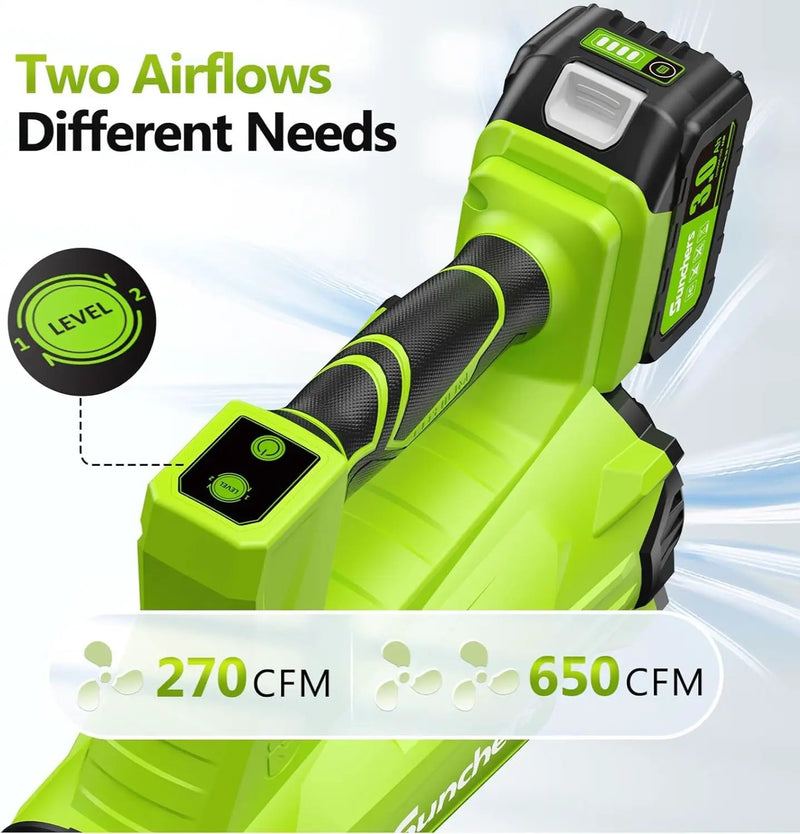 Electric Leaf Blower Cordless with 2 3.0Ah Battery and Charger, 2 Speed Mode 650CFM 280MPH Patio Tools with 2 Tubes, 20V Battery Powered Leaf Cleaner Handheld Blowers for Lawn Care, Dust, Leaves, Yard by GreenHaven Gardens