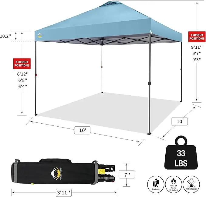 CROWN SHADES 10x10 Pop Up Canopy Tent - Patented Center Lock One Push Instant Outdoor Canopy Beach Tent with STO-N-Go Bag 8 Stakes & 4 Sand Bags，Cyan Blue by GreenHaven Gardens