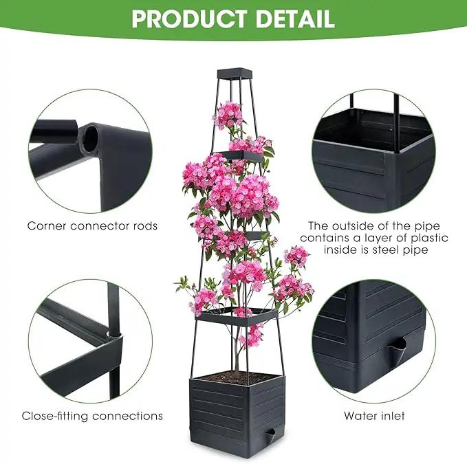 Raised Garden Bed Planter Box with Trellis, 58” Tomato Cage Planter Raised Garden Bed with Trellis for Climbing Vegetables Plants Tomato Cage w/Self-Watering, Indoor Outdoor Use (2) by GreenHaven Gardens