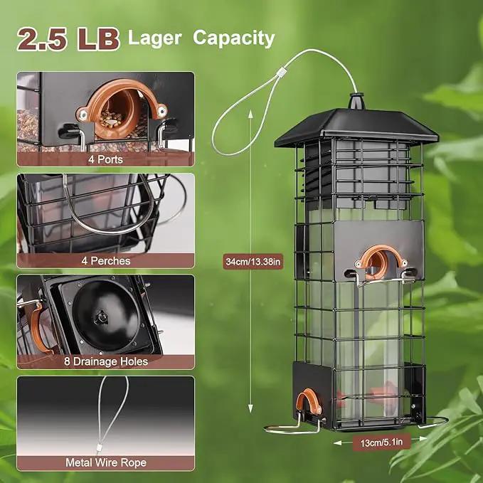 Squirrel Proof Bird Feeder - Metal Outdoor Design with 4 Feeding Ports, Wild Bird Feeders for Outside, 2.5lb Large Capacity, Ideal Gift for Bird Lovers by GreenHaven Gardens