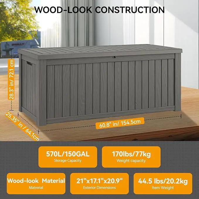 NUNU LAB 150 Gallon Outdoor Storage Box,Resin Large Sturdy Deck Box, Backyard Outside Storage Box Waterproof with Double Wall Panels,Package Delivery,Garden Outdoor Hose Bin by GreenHaven Gardens