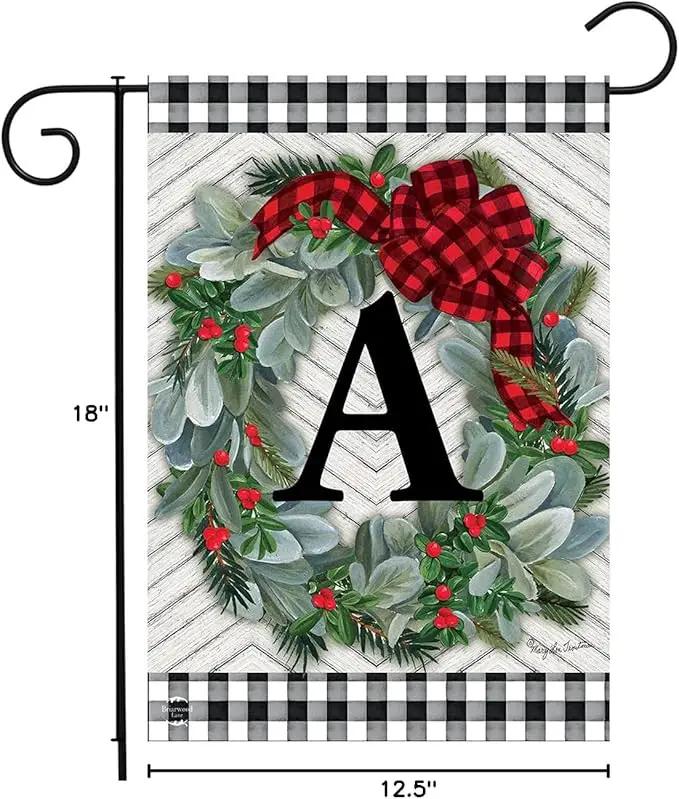Briarwood Lane Winter Wreath Monogram Letter A Garden Flag by GreenHaven Gardens