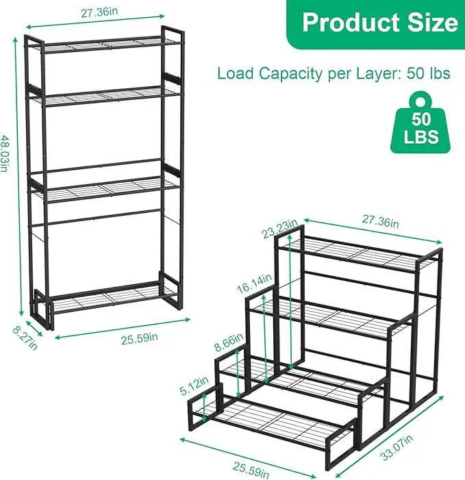 Plant Stand, 4 Tier Stackable Tiered Plant Stand, Scalable Heavy Duty Tall Plant Shelf for Indoor Outdoor, Garden, Display Shelves, Flower Pot Holder, Black by GreenHaven Gardens