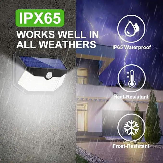 HMCITY Solar Lights Outdoor 120 LED with Lights Reflector and 3 Lighting Modes, Motion Sensor Wall Lights,IP65 Waterproof Solar Powered for Garden Patio Yard (Back Button 2Packs, Daylight White) by GreenHaven Gardens