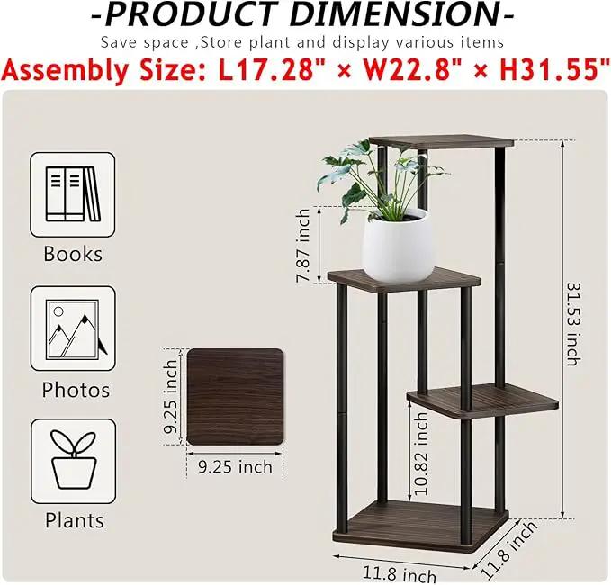 AZERPIAN Plant Stand 4 Tier Indoor Metal Flower Shelf for Multiple Plants Corner Tall Flower Holders for Patio Garden Living Room Balcony Bedroom, Black oak by GreenHaven Gardens