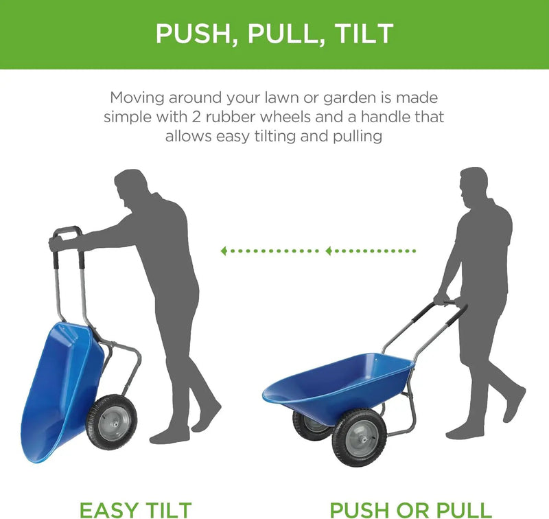 Best Choice Products Dual-Wheel Home Utility Yard Wheelbarrow Garden Cart w/Built-in Stand for Lawn, Gardening, Construction - Blue by GreenHaven Gardens