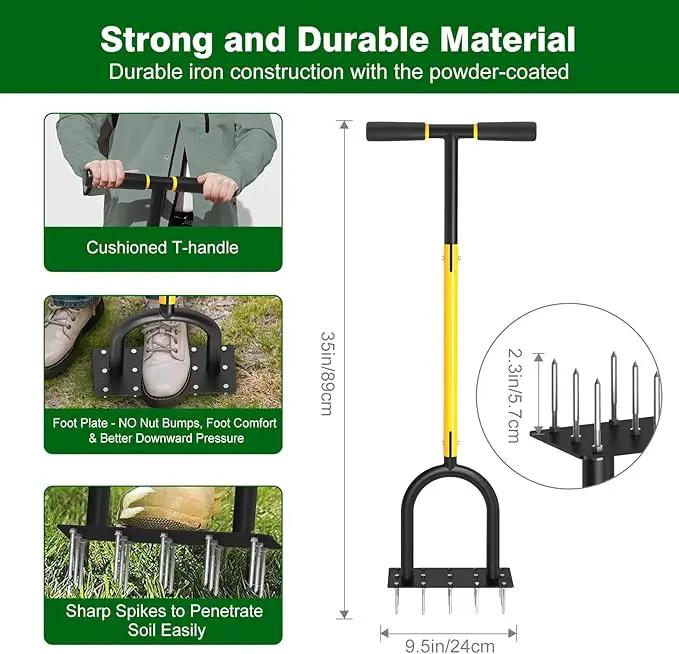 Lawn Aerator Tool - Grass & Soil Aerator for Lawn & Yard Care, Durable Manual Lawn Aerator for Healthy Grass, Compact Soil & Easy-to-Use Spike Plug Aerator by GreenHaven Gardens