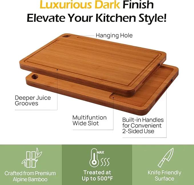 Wood Cutting Board, Carbonized Bamboo Set With Smooth Surface & Easy Storage For Busy Kitchens, Ideal Charcuterie & Chopping, Durable, Knife-Friendly (4Pcs) by GreenHaven Gardens