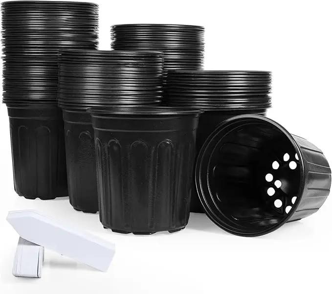 JERIA 100-Pack 1 Gallon Flexible Plant Nursery Pots with 100Pcs Plant Labels,Thickened Soft Plastic Seedling Pots,Seed Starting Pot Flower Plant Container for Succulents，Seedlings by GreenHaven Gardens