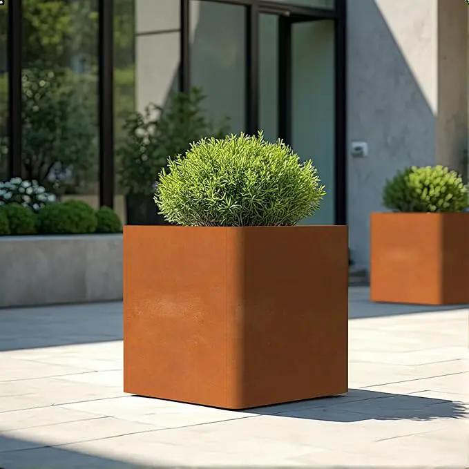 Corten Steel Planter Box 20" L x 20" W x 20" H,Large Metal Square Planter for Outdoor Plants,Metal Cube Flower Pot with Drainage Hole for Porch Hotel Patio Yard by GreenHaven Gardens