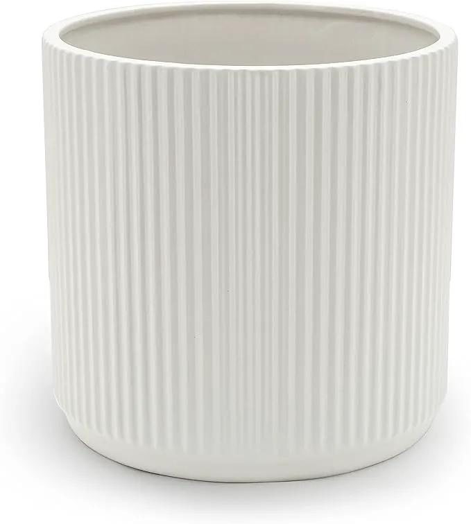 Amazon Basics Fluted Ceramic Round Planter, 10-Inch, White by GreenHaven Gardens