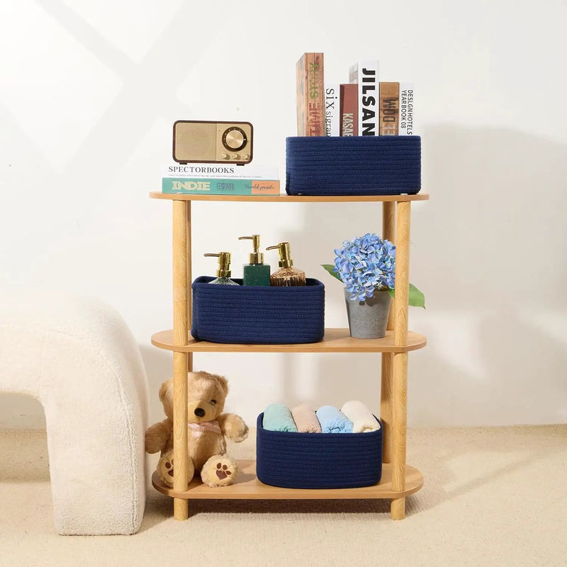 Small Storage Baskets for Organizing | Closet Organizer Bins | Shelf Toy Basket | Woven Rope Baskets | Cube Decorative Box | Shallow Basket | 11.5x7.5x4.7” | 4 Packs Navy Blue by GreenHaven Gardens