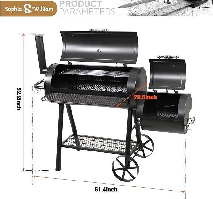 Sophia & William Heavy-Duty Charcoal Outdoor Smoker Grills, Extra Large Offset Smoker (941 SQ.IN. Cooking Area), Charcoal Grill & Smoker Combo for BBQ Patio Cooking by GreenHaven Gardens