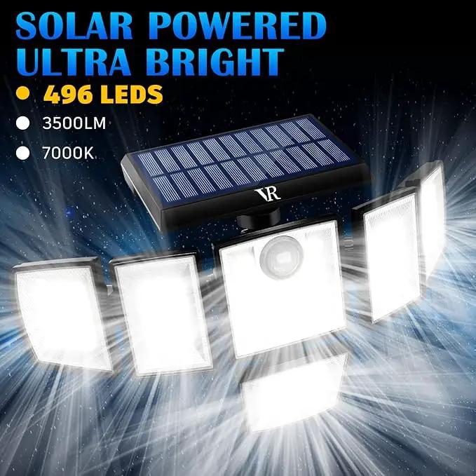 Solar Motion Sensor Flood Lights Outdoor - 496LEDs 3500LM 3 Lighting Modes 3 Levels Brightness, 6 Heads 360° Illumination, IP65 Solar Security Lights,for Porch Yard Patio Garage(3 Packs) by GreenHaven Gardens