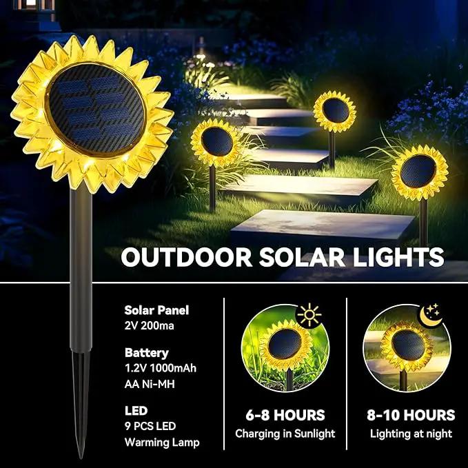 Outdoor Solar Lights, 2 Pack Led Solar Sunflower Lights, Stake/Wall 2-in-1 Waterproof Solar Garden Lights for Yard, Landscape, Fence, Patio, Driveway, Pathway, Backyard Decoration (Warm White) by GreenHaven Gardens