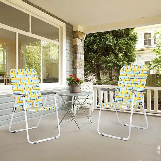 VINGLI Patio Lawn Webbed Folding Chairs Set of 4, Outdoor Beach Chair Portable Dining Chair for Outdoor Yard, Garden (Yellow, Classic) by GreenHaven Gardens