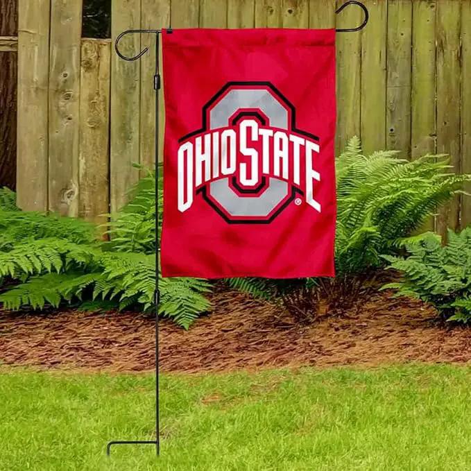 College Flags & Banners Co. Ohio State Buckeyes Red Garden Banner Flag with Flag Pole Stand Set by GreenHaven Gardens