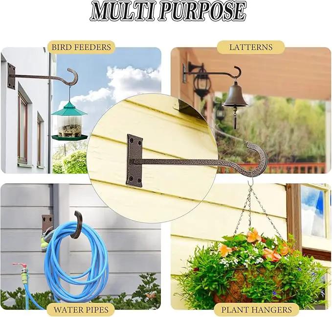 10inch Heavy Duty Plant Hangers Outdoor or Indoor Bird Feeder Hanger Shepherd Hooks 2pcs Bronze hammertone Metal Wall Hook for Hanging Plant Bracket, Lantern, Flower Basket, Wind Chimes by GreenHaven Gardens