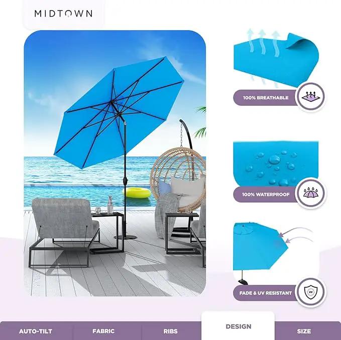Midtown Umbrellas 10-Year-No-Fade - 6 Ft - UV Proof Blue Polyester Fabric - Umbrella Outdoor Patio, Auto-Tilt Aluminum Frame Large Patio Umbrella for Garden, Pool & Deck - Black Pole by GreenHaven Gardens