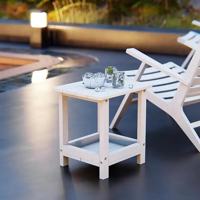 Outdoor Side Table for Garden, Lawn, Living Room Adirondack Tables for Outside 2-Tier HDPE Waterproof Small Outside Side Tables for Patio End Table for Adirondack Chair, 2 Pcs, White by GreenHaven Gardens