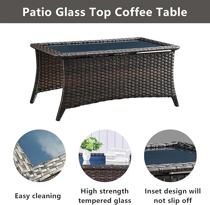 Wicker Outdoor Furniture Patio Furniture Set - 6 Piece Patio Conversation Set with Swivel Rocker Chairs, Rattan Sofa, Ottomans and Coffee Table, Beige Cushion by GreenHaven Gardens