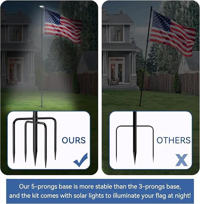 ZMTECH 10 FT Flag Pole in Ground with Solar Light, Heavy Duty Flag Pole Holder for Outside House with Solar Light and 5 Pronges Base, Flag Pole Kit for Outdoor Garden Decor(1 Pack,Without Flag) by GreenHaven Gardens