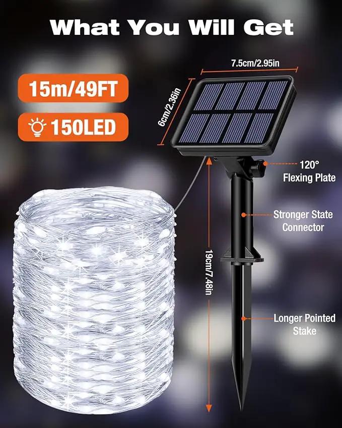 1 Pack Solar Fairy Lights for Outside Waterproof, 49FT/15M 150LED Solar String Lights Outdoor 8 Modes Solar Twinkle Lights for Garden Yard Christmas Tree Wedding Party Decor, Cool White by GreenHaven Gardens