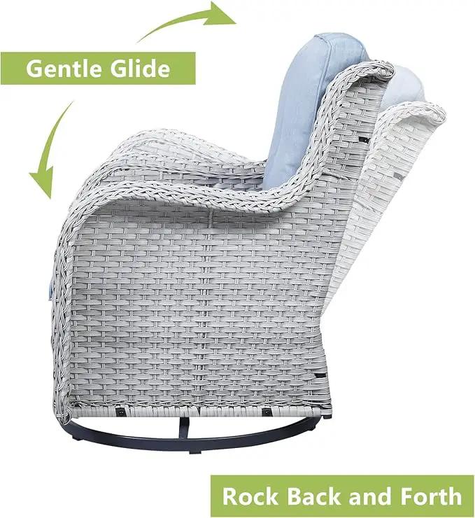 Outdoor Patio Swivel Rocker Chairs - Wicker Rattan Patio Swivel Rocking Chairs Set of 2 with High Back,Deep Seating and Comfort Cushions for Deck Porch Garden,Light Grey/SkyBlue by GreenHaven Gardens