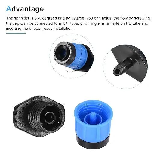 MECCANIXITY Drip Emitters Fan Shape Adjustable 360 Degree Blue for 1/4" Irrigation Tube Hose 50pcs by GreenHaven Gardens