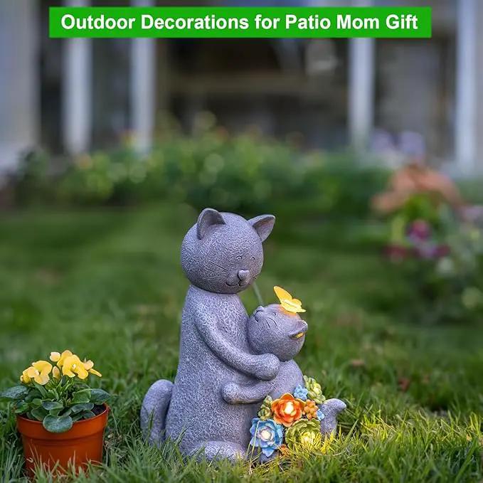 Solar Garden Statues Loving Cat Figurine Lights for Outside, Yard Decorations Outdoor, Garden Christmas Decor Unique Birthday Housewarming Gifts for Mom, Women by GreenHaven Gardens