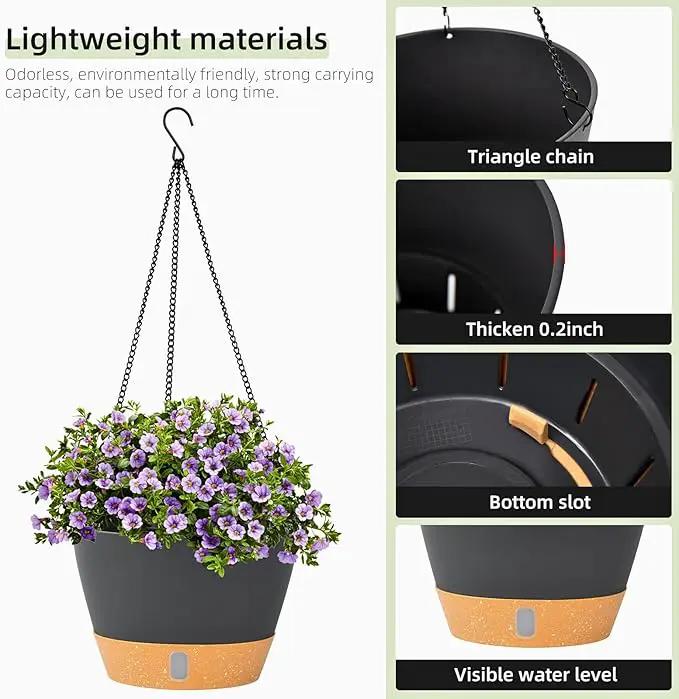 QCQHDU 2 Pack Hanging Planters for Indoor Outdoor Plants, 10 Inch Hanging Baskets Flower Pots with Reservoir Tray & Visible Water-Level by GreenHaven Gardens