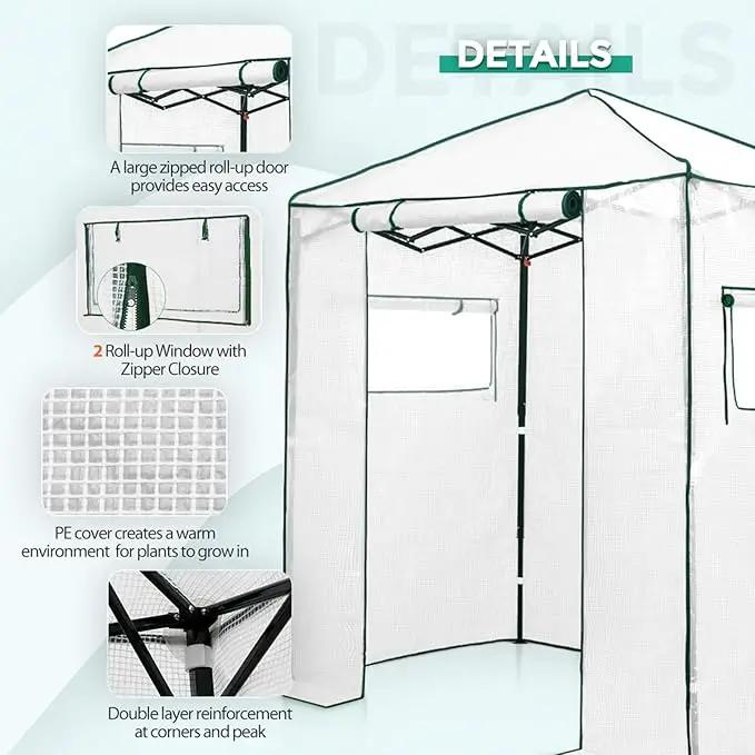 EAGLE PEAK 6x4 Portable Walk-in Greenhouse, Pop-up Indoor Outdoor Garden Green House, Zippered Door and Windows, PE Cover, White by GreenHaven Gardens