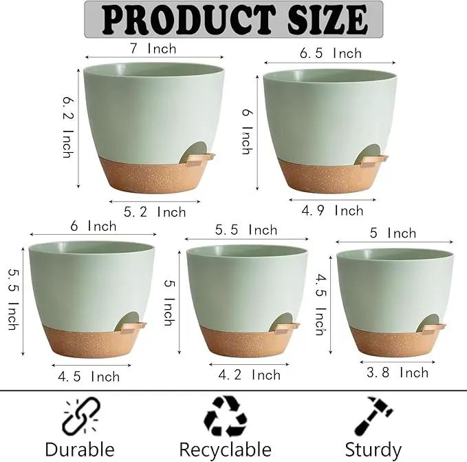 Indoor Plant Pots With Drainage Holes and Saucers Planting Pots for All HousePlants Green Plastic Flower Pots with Drainage Hole Self Watering Plant Pot Gift Idea For Home Decor Succulent Pots by GreenHaven Gardens