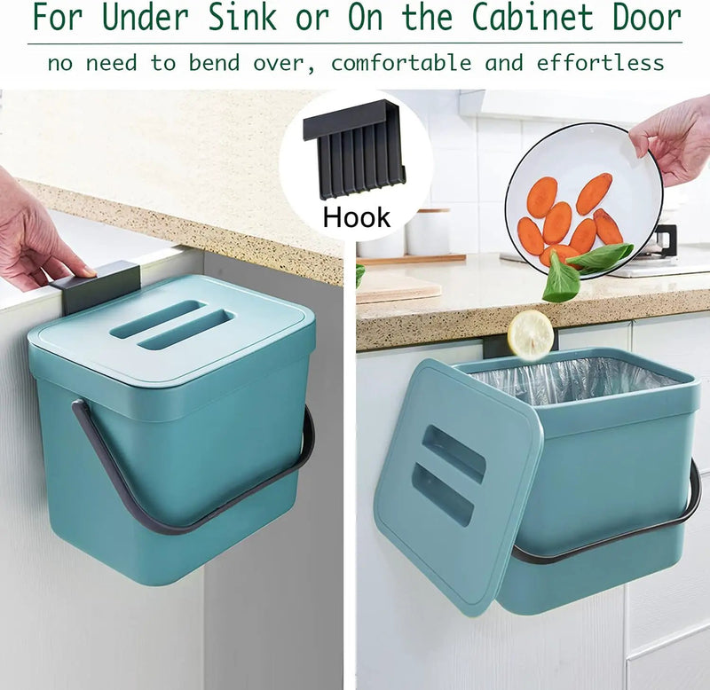 LALASTAR Kitchen Compost Bin, Hanging Trash Can with Lid for Kitchen Cabinet Door, Under Sink, Wall Mounted Waste Bin for Bathroom, 1.8 Gallon, Blue by GreenHaven Gardens